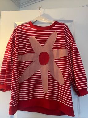 SHEIN Red and White Striped Starburst Appliqué Sweatshirt
